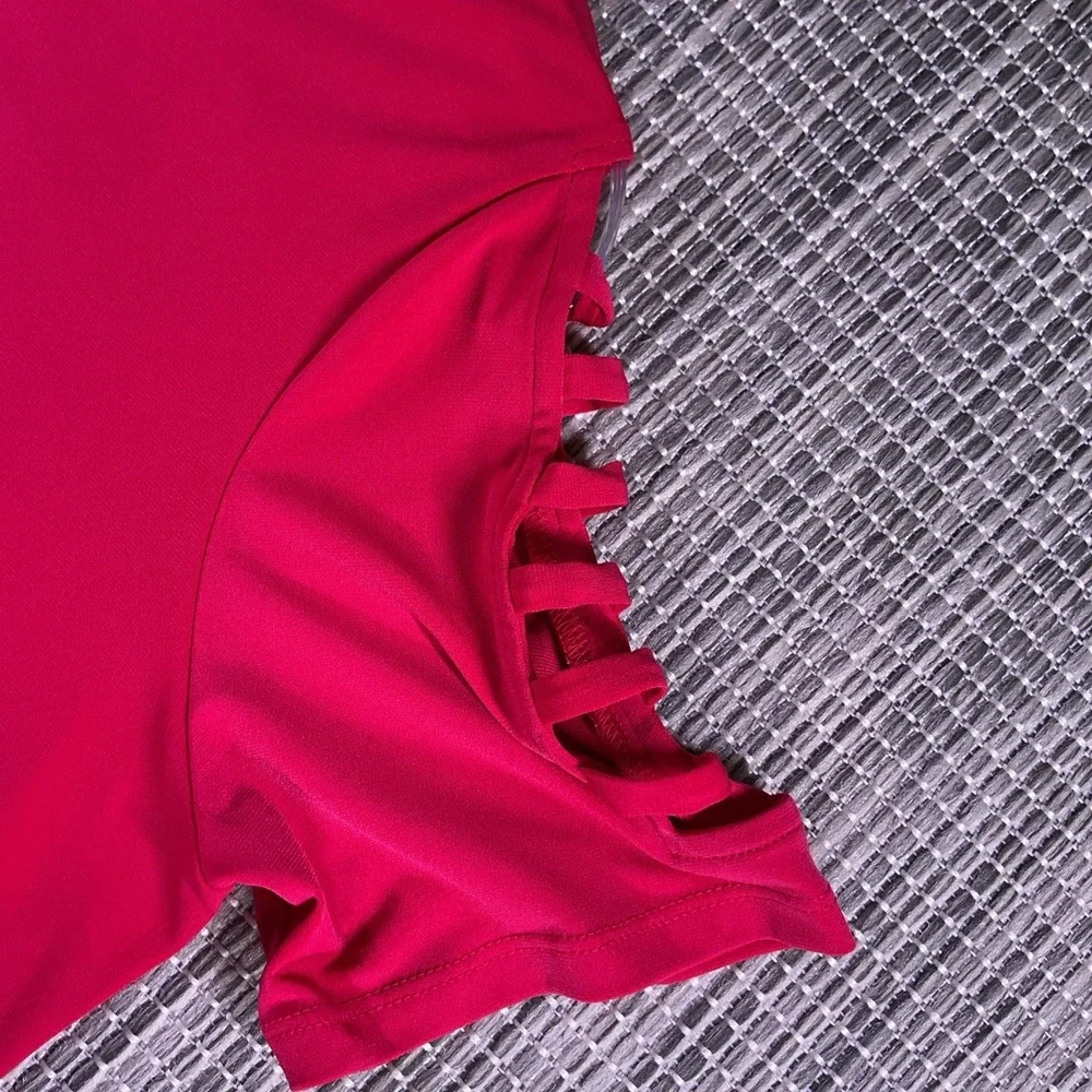 Michael Kors Womens Hot Pink Short Sleeve Ladder Cutout Shoulder Top Large MK